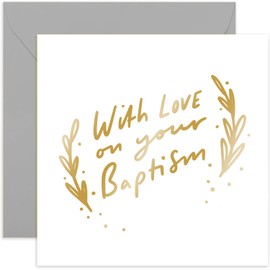 Old English Co. With Love On Your Baptism Card - Special Baptism Card for Son or Daughter - Adult or Child Boy Girl Religous Card - Grandchild, Godson, Goddaughter - Gold Foil | Blank Inside Envelope