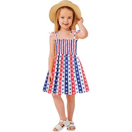 MUJOQE 4th of July Dress Toddler Girls American Flag Striped Sundress Kids Patriotic Outfit Strappy Sling Dresses 5T