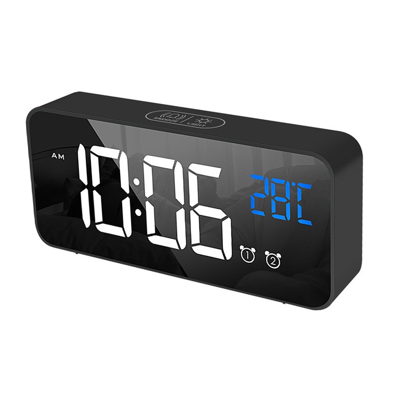 LED Alarm Electric Clock Multifunctional Exquisite Mirrored Surface Silent Bedside