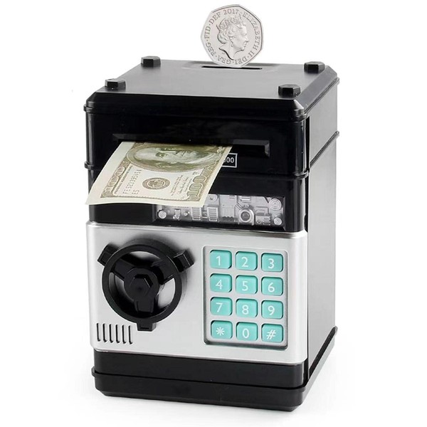 Money Box Piggy Banks for Kids - ATM Money Bank with Password Kids Safe for Boys and Girls Can Electronic Auto Scroll Paper Money for 5 6 7 8 9 10 Year Old Christmas Birthday Gifts (Black)