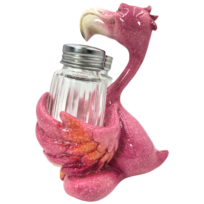 Flamingo Figurines Decorations With Salt and Pepper Shaker Holder, Flamingo