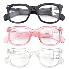HIYANJN Progressive Multifocal Reading Glasses for Women Metal Rectangular Frame Spring Hinge Computer Readers(3 Pack,1.25x)