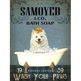 YEEIFFD Dog Diamond Painting Kits, Samoyed Bath Soap Animal Pet Dog Diamond Art Paintings, Dog Crystal Rhinestone Full Drill Embroidery Diamond Arts Craft Home Decor 12x16inch