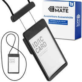 ID Card Holder with Retractable Strap 1 Set Black Transparent Window 45cm Expandable Key Roll for ID Cards up to 86x54mm Protection Case ID Badge from Dirt Moisture