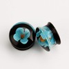 KUBOOZ (1 Pair Blue Flower Handmade Glass Tunnel Piercings Stretcher