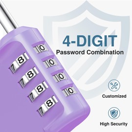 Puroma Combination Lock 2 Pack 4 Digit Waterproof Locker Locks Secure Outdoor Padlock for Gym Lockers, Toolboxes, Gates, Fences, Storage, Sports Locker, Cabinets (Purple & Black)