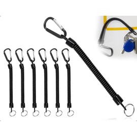 AOYEGIC 6 Stück Spiralkabel mit Schlüsselanhänger,Schlüsselband mit Karabiner,Handy Sicherheitskette,Spiralkabel Sicherungsband Sicherungsseil für Bootfahren,Angeln,Camping(Schwarz)