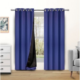 Candy Cottons Blackout Curtains for Bedroom and Living Room, Bedroom Decor, Black Liner for 100% Blackout, Thermal Insulated, Built with Stainless Steel Grommet, Easy Installation, Blue, 52x84