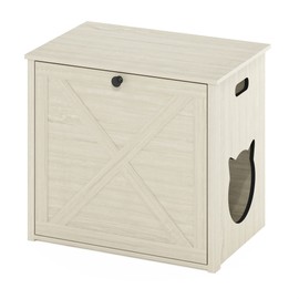 Furinno Peli Small Cat Litter Box Enclosure with Single Door, White Wash, Farmhouse-24 Inch