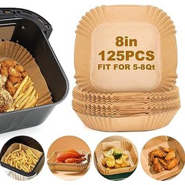 Air Fryer Paper Liners,125Pcs Parchment Paper, Air Fryer Disposable Paper Liner for Microwave, Non-Stick Air Fryer Liners Square Free of Bleach (8IN) - Size: 8 IN(200 PCS)
