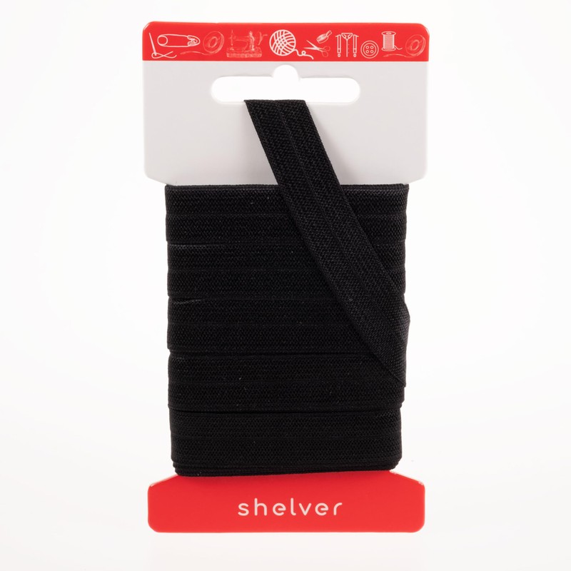 SHELVER Fold Over Elastic Black, Stretch Bias Binding, 15mm, 5