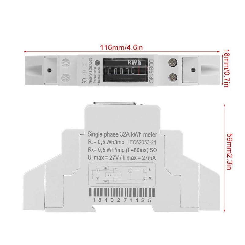 Electric Meter Digital LCD 220V Single Phase DIN-Rail Electronic KWH