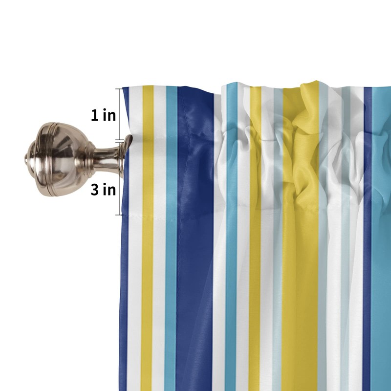 Yellow Blue Stripe Curtains for Living Room/Bedroom/Bathroom/Kitchen Windows - Rod