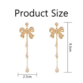 BKEPDY Earrings Alloys Delicate Flowing Large Bow with Diamonds and Pearl Hypoallergenic Stud Earrings Weddings Birthday Anniversary Gift for Women Girls, Alloys, No Gemstone