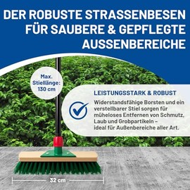 Rival Street Broom with Scraper Edge & Telescopic Handle - Robust Outdoor Broom for Garden, Yard & Street - 40 cm Wide Bristle Surface for Large Areas