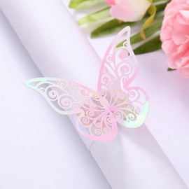 50pcs Laser Cut Butterfly Napkin Rings Holder for Dinners Tables Wedding Anniversray Party Decor Baby Bridal Shower Banquet Supply Sash Bows Tablecloth Paper Napkins (Pink, Laser Cut)