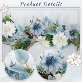 Giegxin 2 Pcs 6 ft Spring Flower Garland with Dahlias and Eucalyptus Blue Artificial Flower White Wisteria Vines Summer Fake Greenery Garland for Wedding Mantle Porch Stair Table Indoor Decor