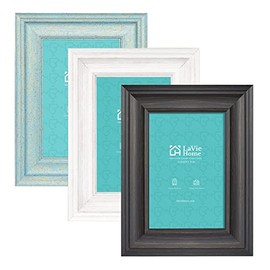LaVie Home 4x6 Picture Frames (3 Pack, Assorted Colors) Rustic Wood Grain Photo Frame Set with High Definition Glass for Wall Mount & Table Top Display