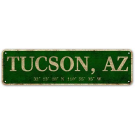 LINStore Tucson, AZ City Sign Vintage Metal Wall Art Office/Home/Classroom Decor 4” x 16”