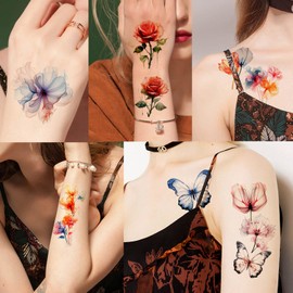 33 Blätter Temporäre Rosen Tattoos Blumen Tattoos Schmetterling Tattoos XAG33