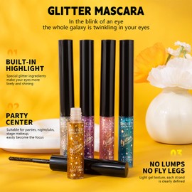 Gireatick 5pcs Glitter Mascara Set, Gold Silver Blue Purple Pink Mascara for Eyelashes, Define Long Lasting Curling Eyelashes, Create a Subtle Shimmer Look to your Eyelashes