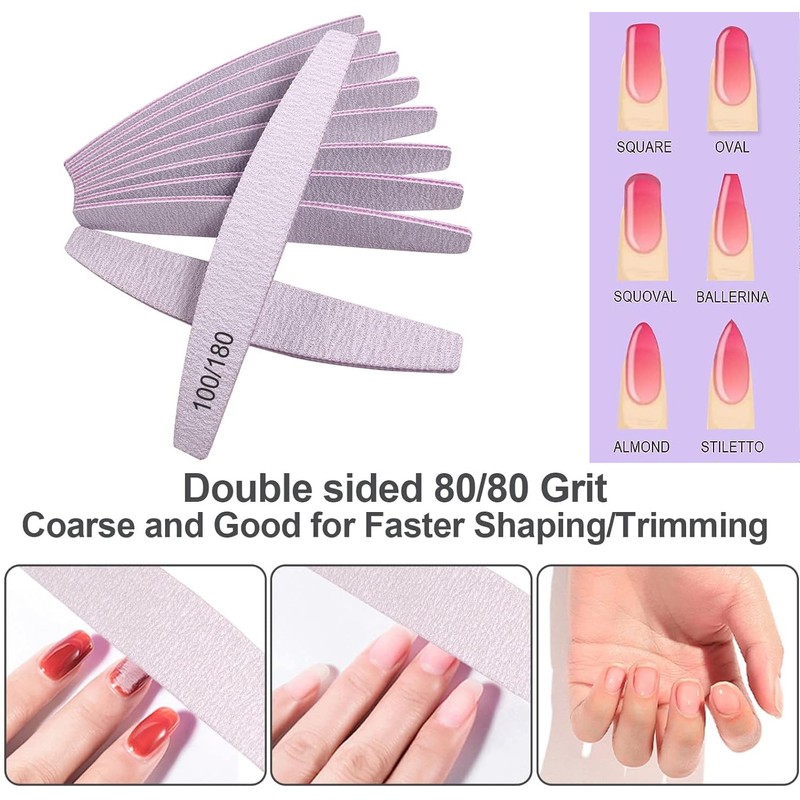 15 PCS Professional Nail Files 100/180 Grit, Double-Sided Emery Board
