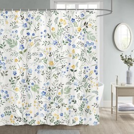 JAWO Floral Shower Curtain, Spring Sage Green Eucalyptus Leaves Shower Curtains, Watercolor Floral Flower Butterfly Bathroom Accessory Set, Modern Aesthetic Bathroom Curtain Set Decor