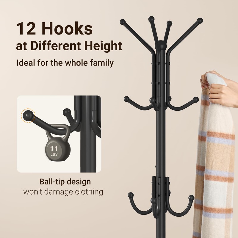 ELYKEN Coat Rack Freestanding, Coat Tree with Umbrella Holder, Metal