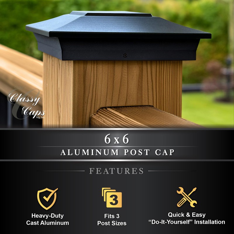 Classy Caps Black Aluminum Deck & Fence Post Cap Fits