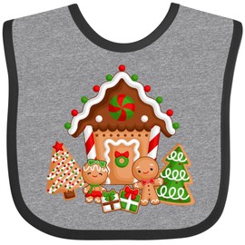 inktastic Gingerbread House Christmas Baby Bib Heather and Black 3d526