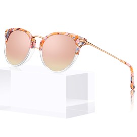 CARFIA Fashion Polarized Sunglasses for Women Hand-crafted Acetate Sunnies CA5012 Clear Pink
