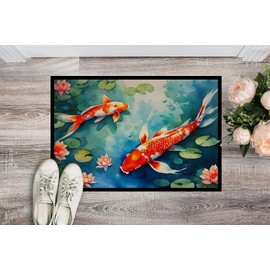 Caroline's Treasures DAC2798JMAT Koi Fish Doormat Front Door Mat Indoor Outdoor Rugs for Entryway, Non Slip Washable Low Pile, 24H X 36W