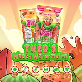 Bubblegum Kids Sugar Free Gum - For Kids and Adults - Vegan Friendly - Retro, Parent Approved Bubble Gum with Burst of Sweet Flavor - Theo's Wacky Watermelon (Watermelon 6-Pack)
