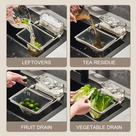 WAYUTO Kitchen Sink Strainer with 100 Disposable Filter Net Bag Collapsible Sink Corner Drain Shelf Fine Mesh Strainer Kitchen Residue Filter Screen Holder