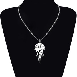 OUSIO Stainless Steel Graceful Jellyfish Necklace 18K Gold Silver Plated Ocean Creature Pendant Jewellry Charms For Women Holiday Gifts (Silver Plated)