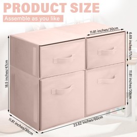 Weysat 4 Cube Stackable Under Dorm Bed Storage Container 18.5'' x 23.6'' Foldable Closet Drawer Organizer Pink Fabric Storage Cube Bins for Dorm Essentials College Closet Bedroom Living Room Nursery