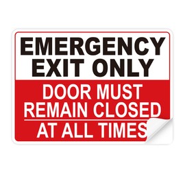 Emergency Exit Only Signs Sticker，Self Adhesive UV, Weather, Scratch, Water & Fade Resistant Door Must Remain Closed At All Times sign for Business, Schools, Offices, Storage Rooms, Hospitals