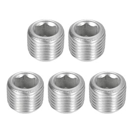 sourcing map 5Pcs Male Thread Socket Pipe Plugs, NPT 1/8" Stainless Steel Internal Hex Thread Pipe Caps for Pipe Fitting and Sealing, Silver