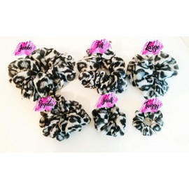 Black & Gray Cheetah Chiffon ChouChous - Hair Scrunchie - Twiggy Size- Animal Print - Chiffon Scrunchie - Scunci - 3 Month Warranty