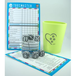 KENDi GAMES Soft Plastic Dice Cup - Apple Green - Paw Love Print - Includes 6 Acrylic Dice, TOOSMASTER Game Pad, Quick Start Guide & Value Chart - Dice Game Set