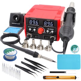 Weld Lux Upgraded 820W Digital Soldering Station Kit - 2 In 1 Hot Air Rework Station with °F /°C Display, Hot/Cold Air Switching, Digital Temperature Correction and Sleep Function(Red)