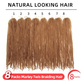 Marley Twist Braiding Hair 24 Inch Marley Twist Hair 8 Packs Cuban Twist Hair Afro Kinky Crochet Hair Synthetic Marley Hair Extensions (24 Inch(Pack of 8), #27)