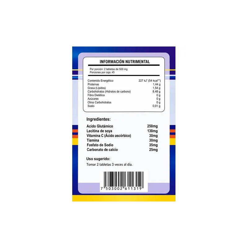 Acido Glutamico 90 Tabletas Botava 500 Mg Suplemento