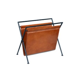 VISHWA CUERO ART folding leather magazine rack brown leather magazine and paper holder news paper holder with metal rack