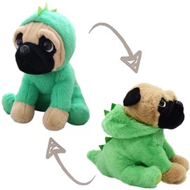 CASAGOOD Pug-Dinosaur Stuffed Animal Pug Dog Wearing Green Dinosaur Costume Plushies Pug Dressed as Cute Dinosaur Funny Plush Toys for Kids Stuffed Puppy Animals Gift for Lover 12 Inch