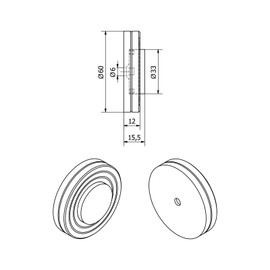 SOTECH Zeus Wall Door Stop Height 15.5 mm Real Stainless Steel Diameter 60 mm with Rubber Buffer Diameter 33 mm