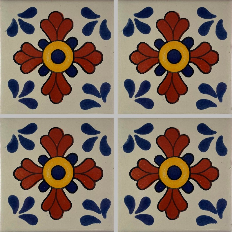 4.2x4.2 9 pcs Blue Seville Talavera Mexican Tile