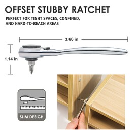 STREBITO Right Angle Screwdriver 32-Piece 1/4 Inch Mini Ratchet Set Low Profile Offset Bit Set with 72-Tooth Ratcheting Wrench Stubby Ratchet 90 Degree Screwdriver for Small Spaces