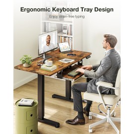 Casaottima Electric Standing Desk with Keyboard Tray, 40 Inch Height Adjustable Small Table, Sit Stand Table, Writing Computer Desk for Home, Office, Workstation, Rustic Brown