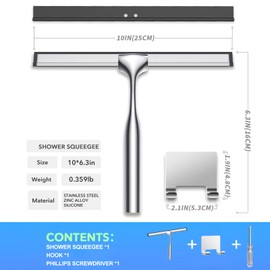 Qaestuan Duschabzieher, 25.8cm Edelstahl Badwischer, Praktisch und Schön Fensterabzieher mit Klebriger Haken, Abzieher Dusche für Badezimmer, Küche, Spiegel, Fenster